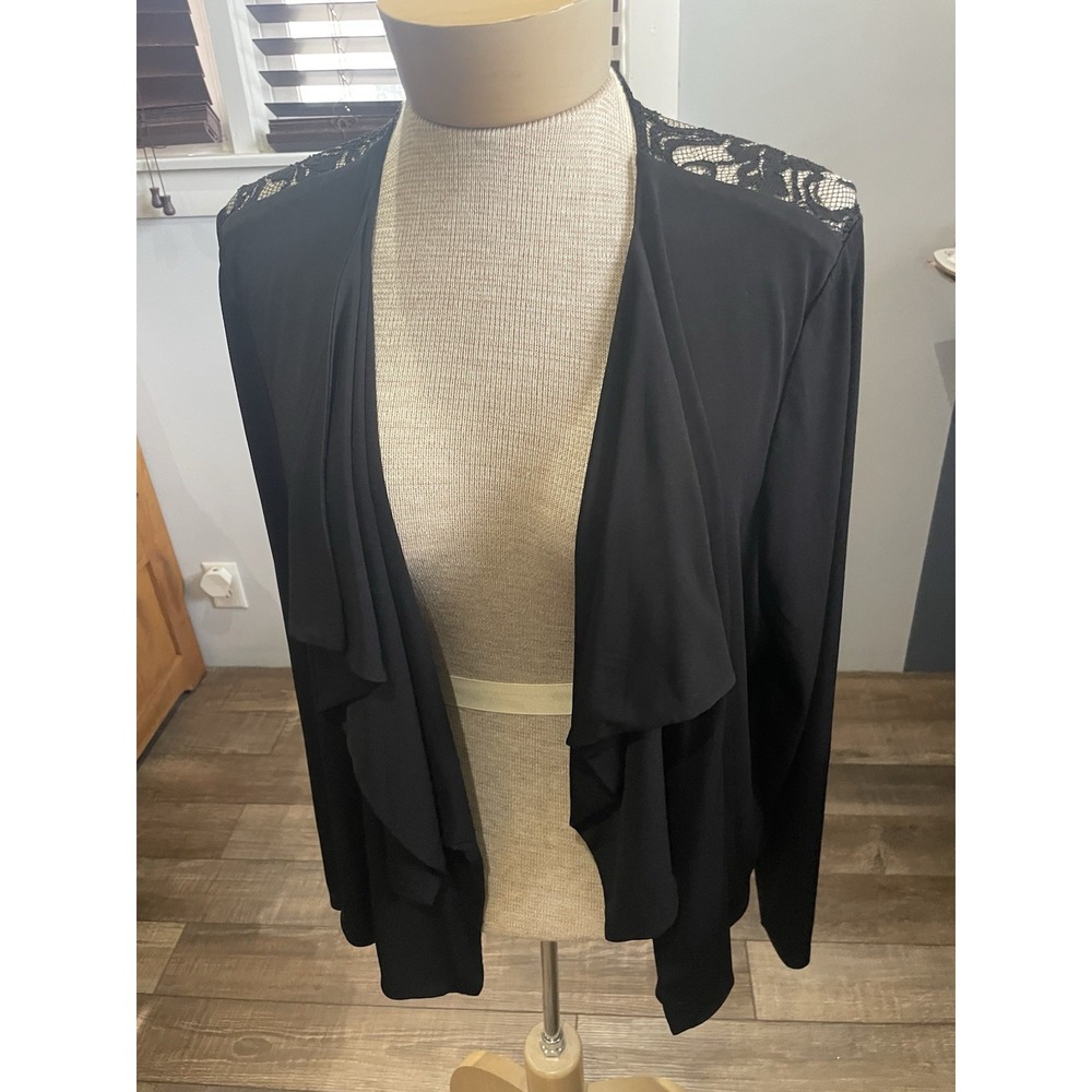 I.N. Studio Black Open Waterfall Front Lace Back Lightweight Cardigan Jacket XL